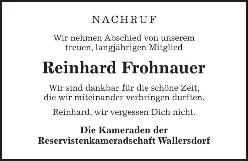 Traueranzeige Reinhard Frohnauer