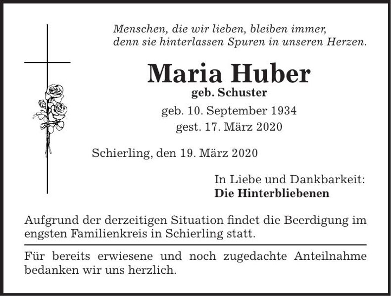 Traueranzeige Maria Huber