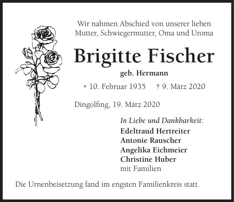 Traueranzeige Brigitte Fischer