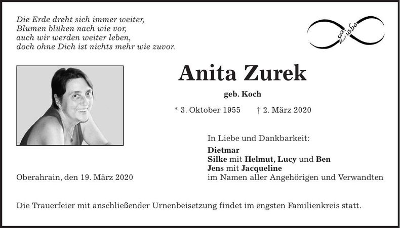 Traueranzeige Anita Zurek