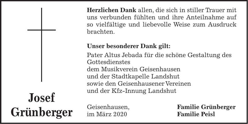 Traueranzeige Josef Grünberger