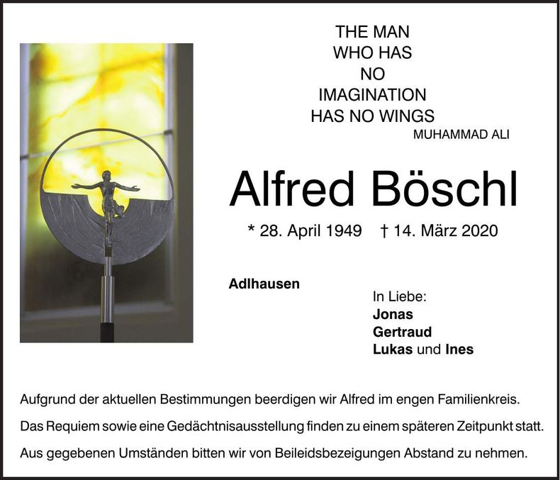 Traueranzeige Alfred Böschl
