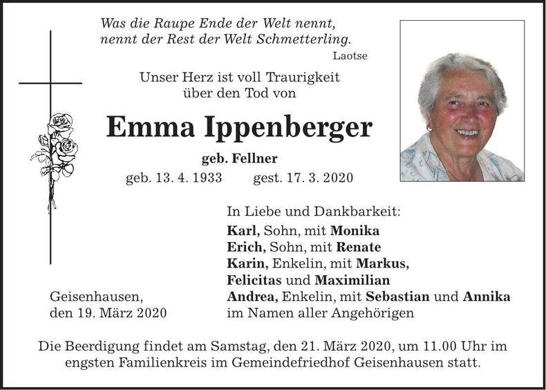 Traueranzeige Emma Ippenberger