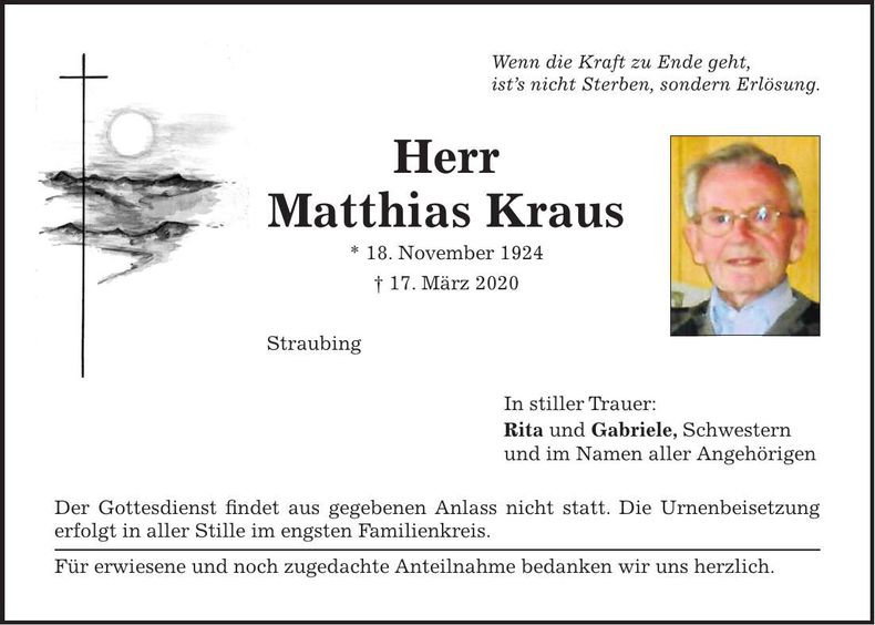 Traueranzeige Matthias Kraus