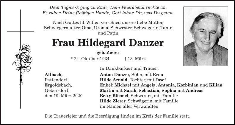 Traueranzeige Hildegard Danzer
