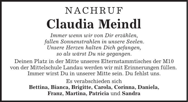 Traueranzeige Claudia Meindl