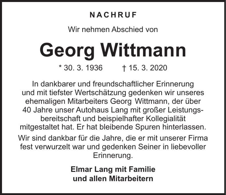 Traueranzeige Georg Wittmann