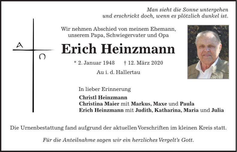 Traueranzeige Erich Heinzmann