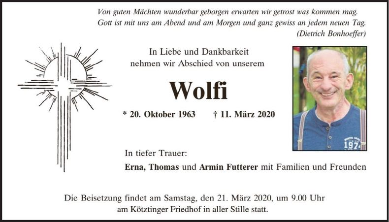 Traueranzeige Wolfgang Kolbeck