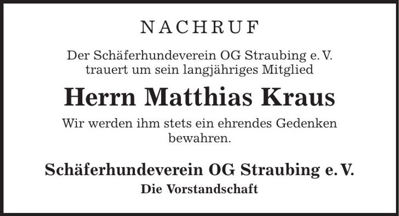 Traueranzeige Matthias Kraus