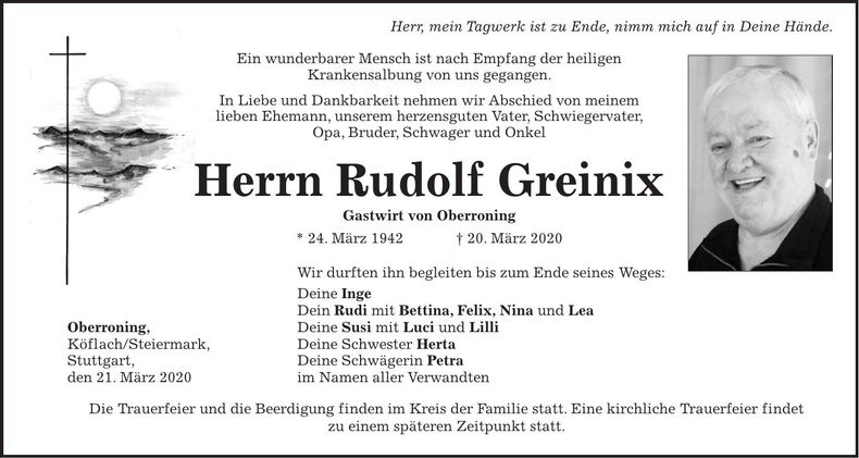 Traueranzeige Rudolf Greinix