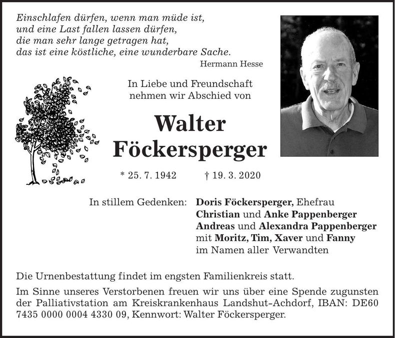 Traueranzeige Walter Föckersberger