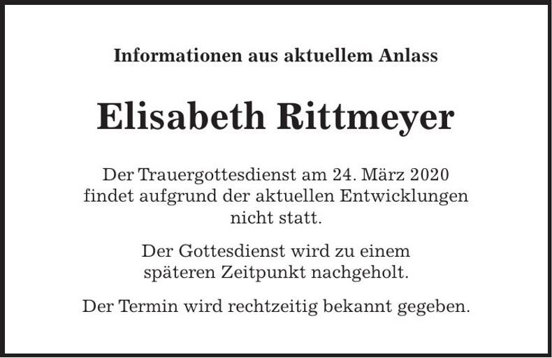 Traueranzeige Elisabeth Rittmeyer