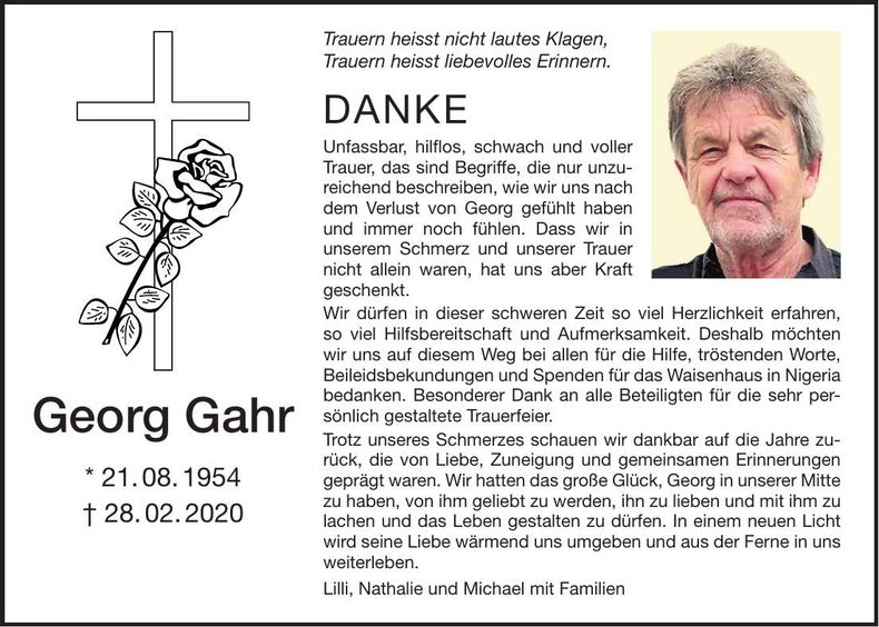 Traueranzeige Georg Gahr