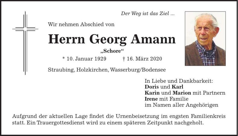 Traueranzeige Georg Amann