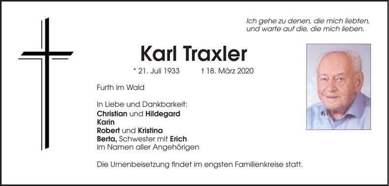 Traueranzeige Karl Traxler