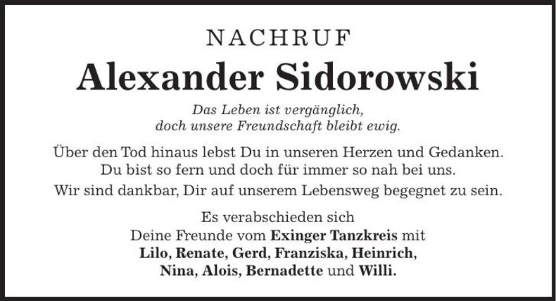 Traueranzeige Alexander Sidorowski