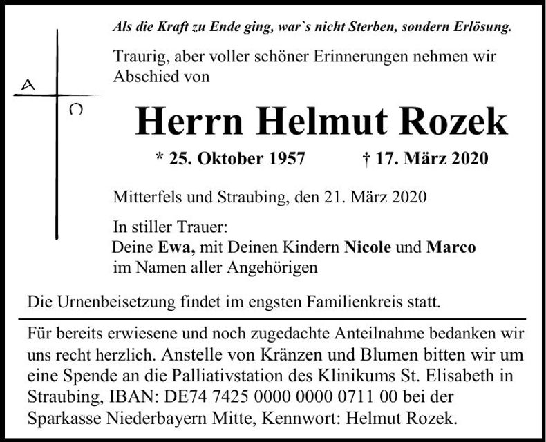 Traueranzeige Helmut Rozek