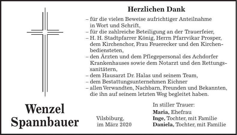 Traueranzeige Wenzel Spannbauer
