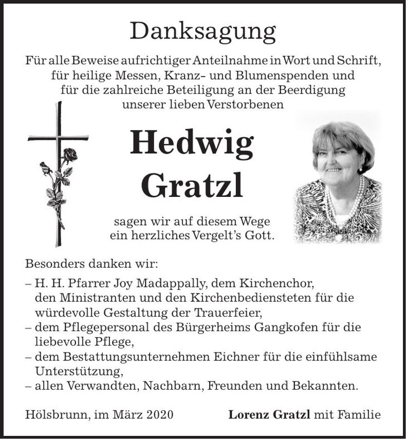 Traueranzeige Hedwig Gratzl