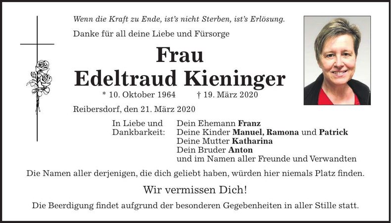 Traueranzeige Edeltraud Kieninger