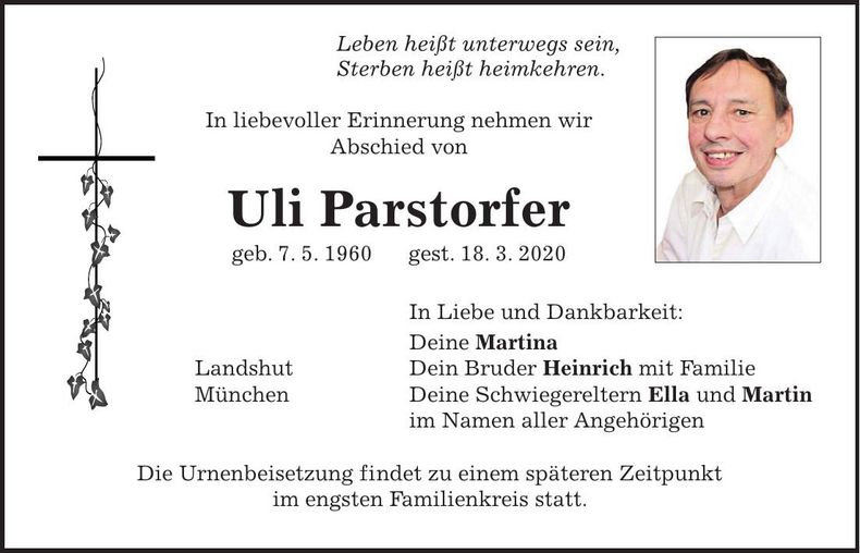 Traueranzeige Uli Parstorfer
