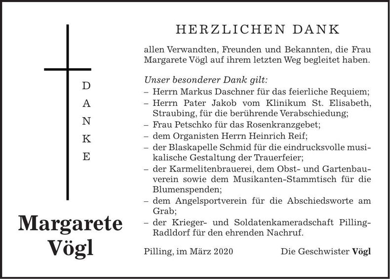 Traueranzeige Margarete Vögl