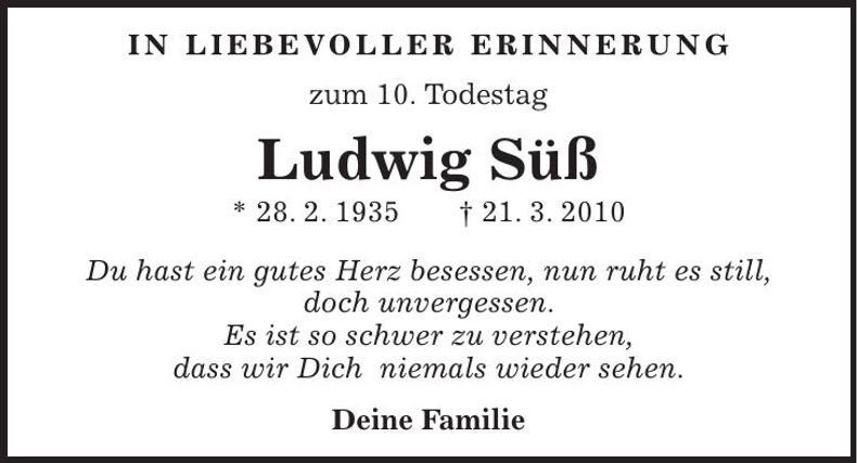 Traueranzeige Ludwig Süß