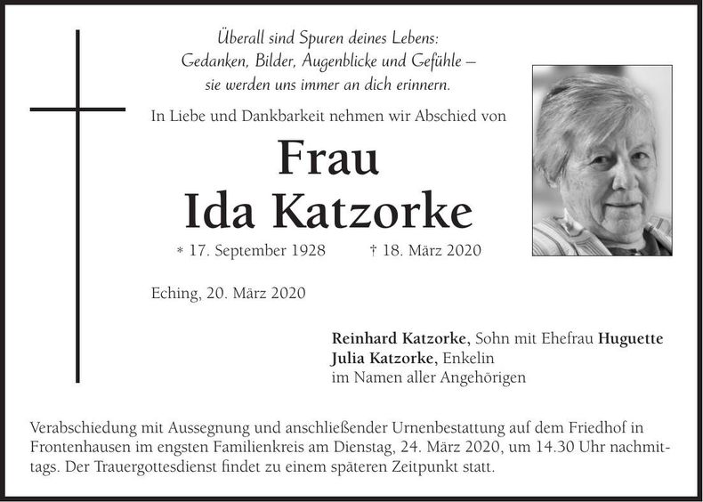 Traueranzeige Ida Katzorke