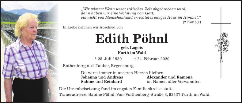 Traueranzeige Edith Pöhnl