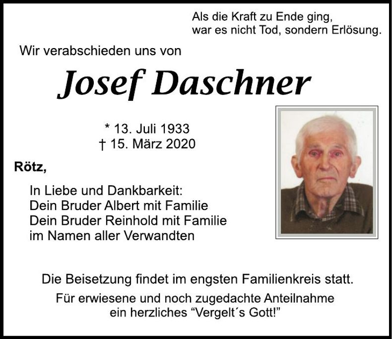Traueranzeige Josef Daschner