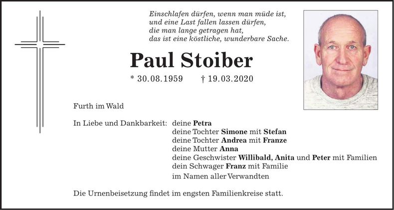 Traueranzeige Paul Stoiber