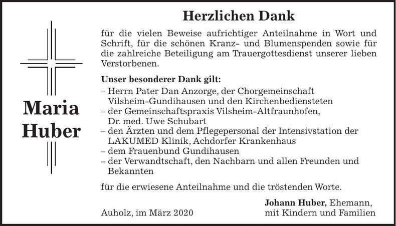 Traueranzeige Maria Huber