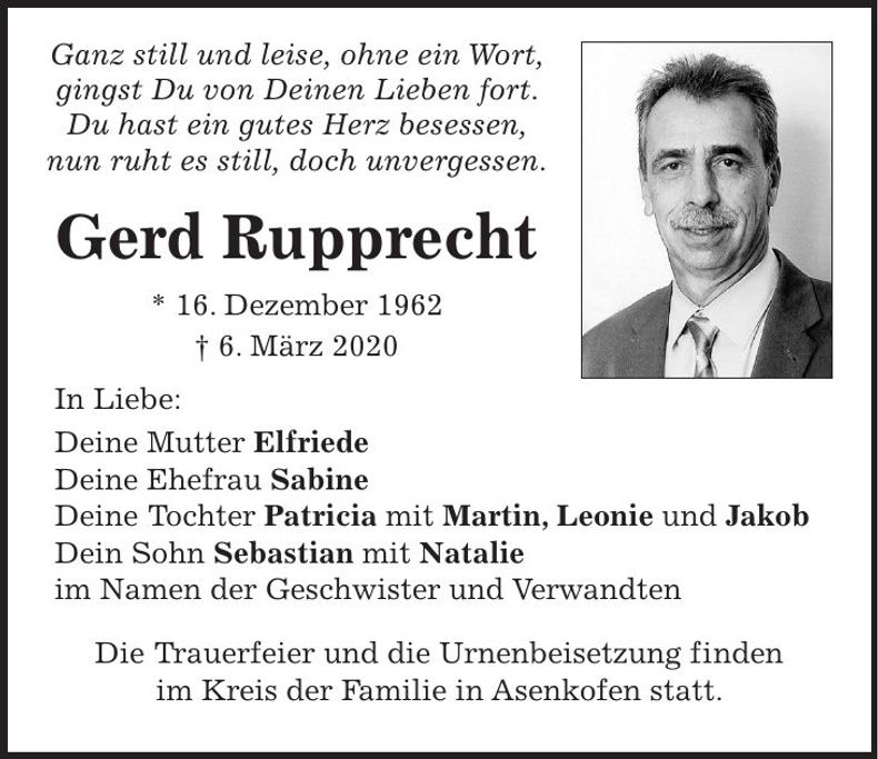 Traueranzeige Gerd Rupprecht