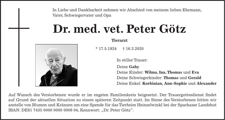 Traueranzeige Peter Götz