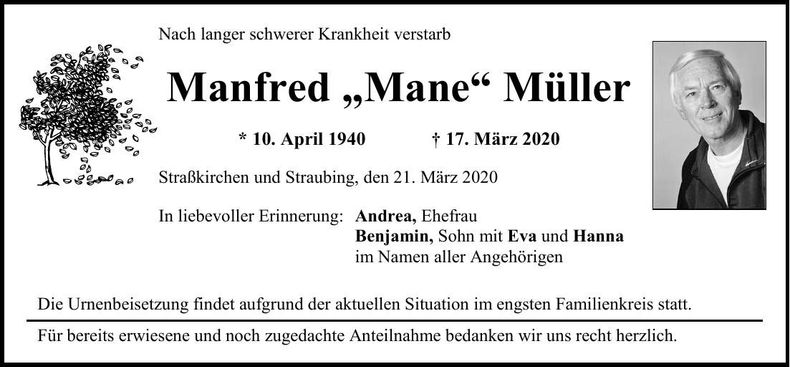 Traueranzeige Müller Manfred