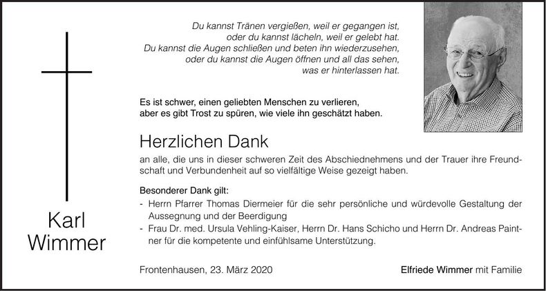 Traueranzeige Karl Wimmer