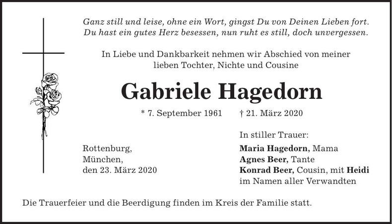 Traueranzeige Gabriele Hagedorn