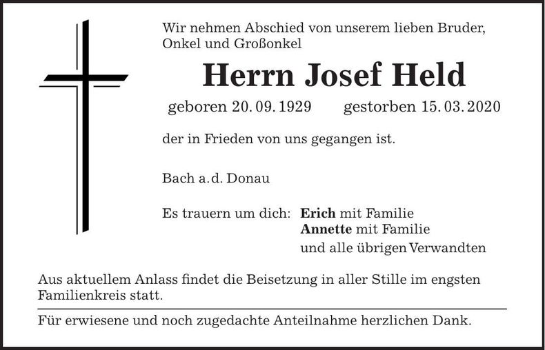 Traueranzeige Josef Held