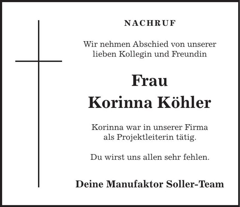 Traueranzeige Korinna Köhler