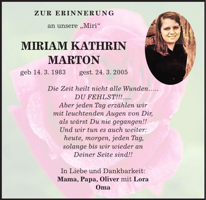 Traueranzeige Miriam Kathrin Marton