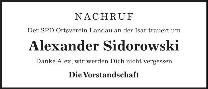 Traueranzeige Alexander Sikorowski