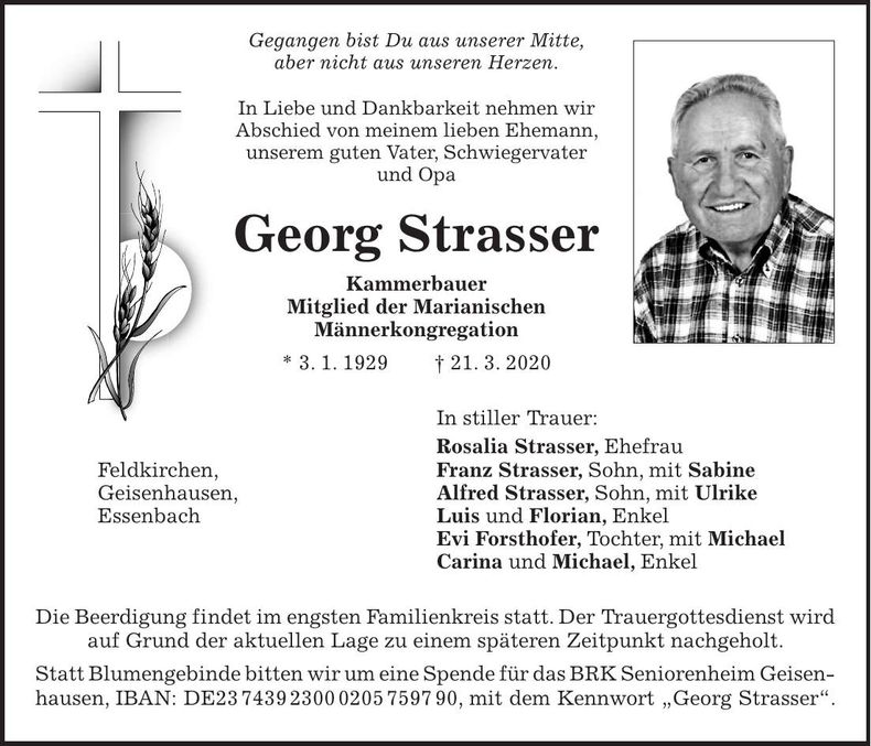 Traueranzeige Georg Strasser