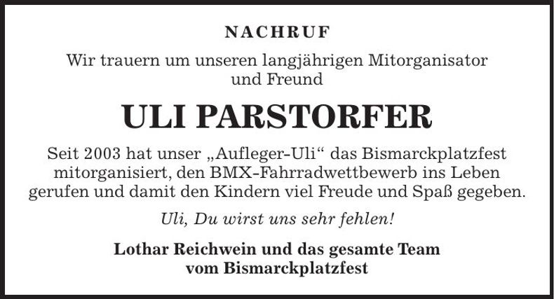 Traueranzeige Uli Parstorfer