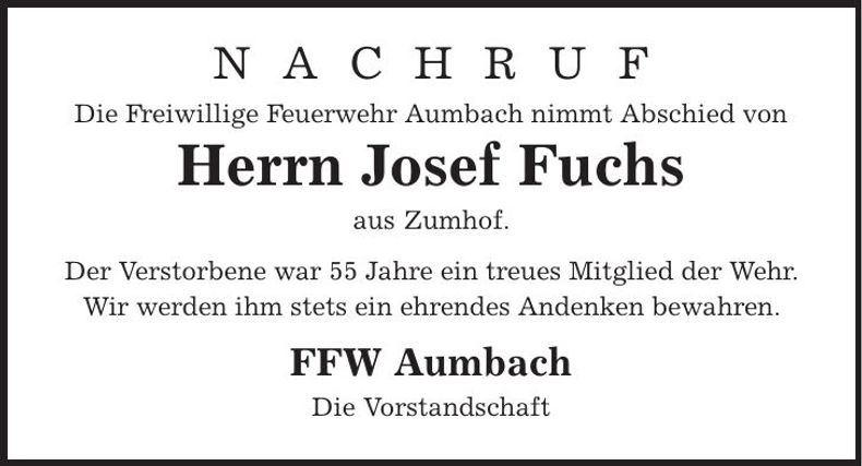 Traueranzeige Josef Fuchs