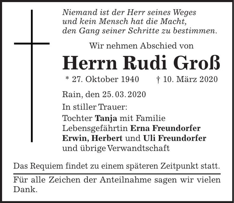 Traueranzeige Rudi Groß