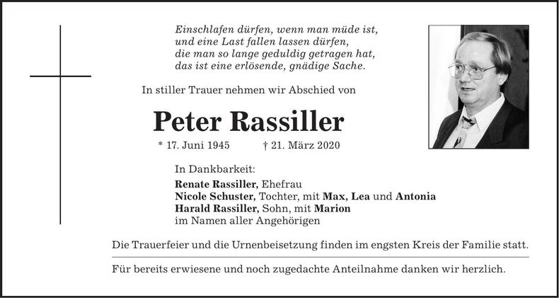 Traueranzeige Peter Rassiller