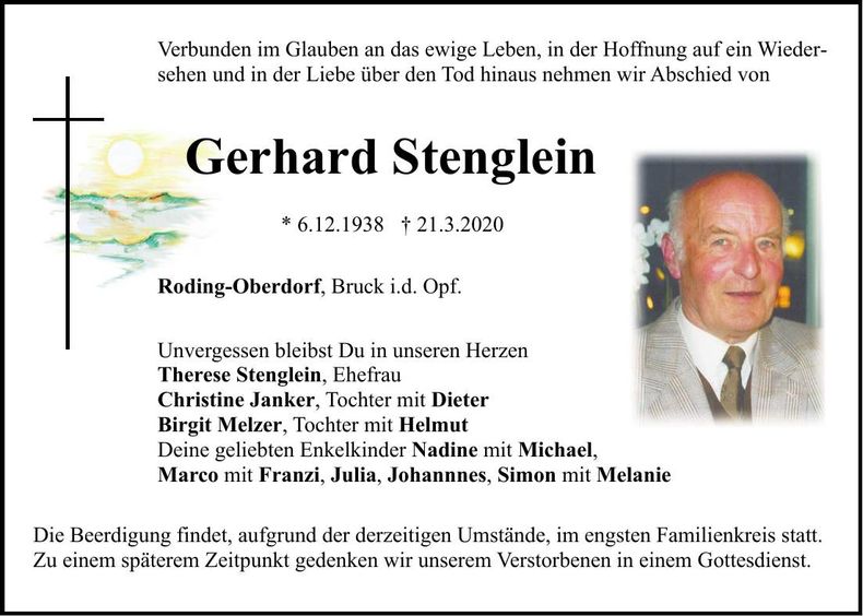 Traueranzeige Gerhard Stenglein