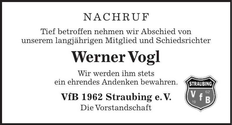 Traueranzeige Werner Vogl