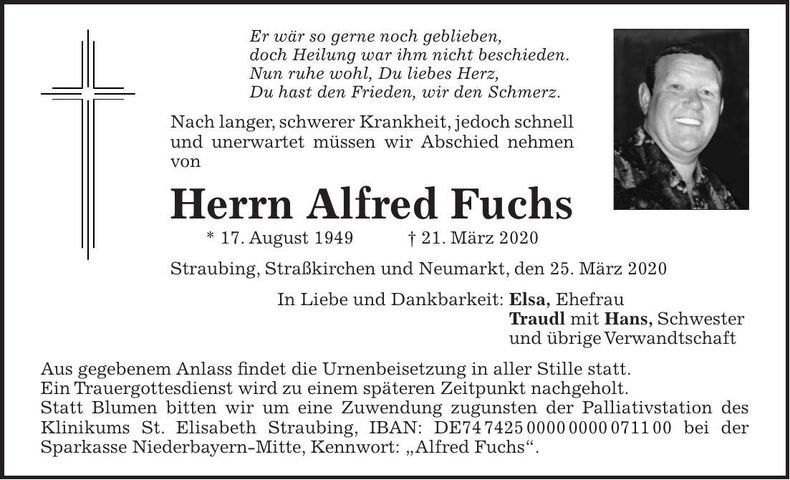 Traueranzeige Alfred Fuchs